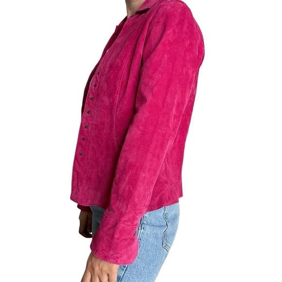 Christopher & Banks Pink Leather Jacket Size Medium Snap Closure Collared Trendy - Picture 3 of 10